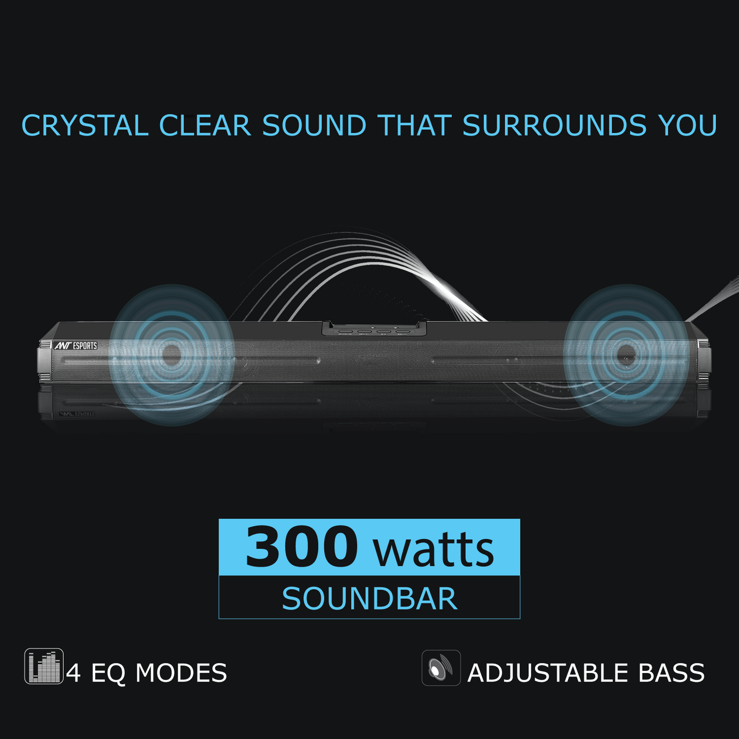 ANT ESPORTS SBW300 300 WATTS SOUNDBAR WITH WIRED 8-INCH SUBWOOFER WITH REMOTE CONTROL BLACK (R-41271349)ESD-20231211321