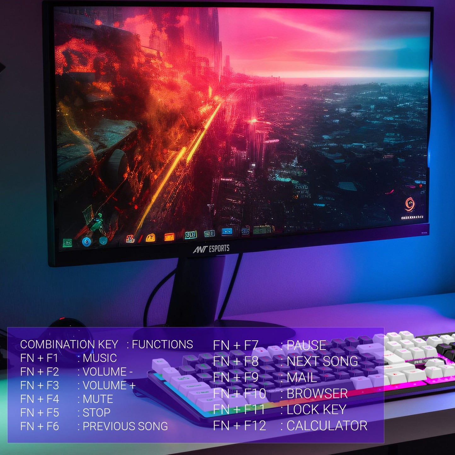 ANT ESPORTS MK1450 RGB MEMBRANE WIRED BLACKLIT GAMING KEYBOARD - BLACK (R-41183733)