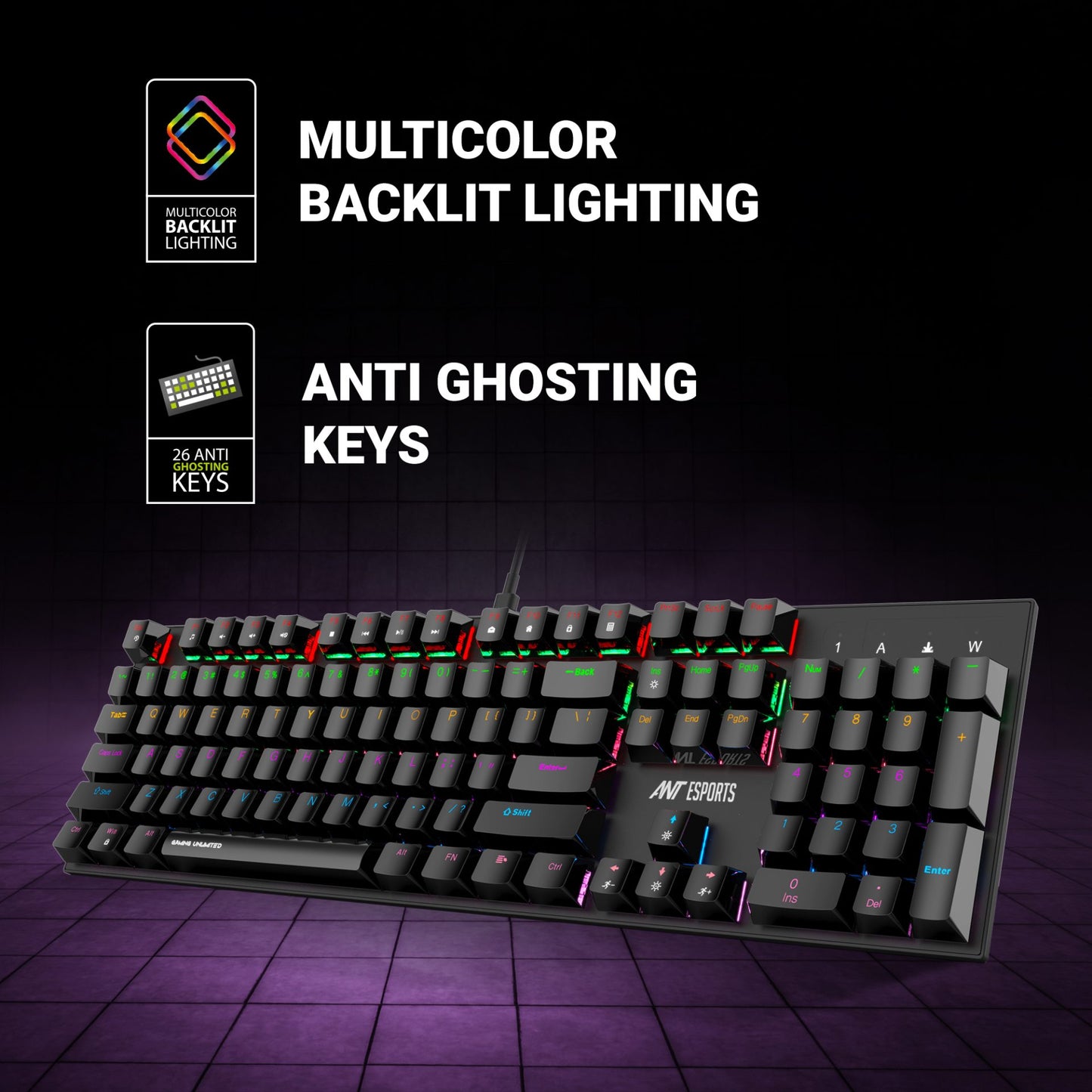 ANT ESPORTS MK3200 V2 MECHANICAL GAMING KEYBOARD MULTICOLOR LED BACKLIT WIRED - BLACK (RED SWITCH) (R-41183733)