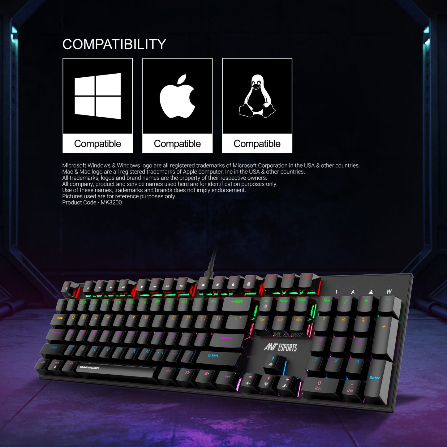 ANT ESPORTS MK3200 V2 MECHANICAL GAMING KEYBOARD MULTICOLOR LED BACKLIT WIRED - BLACK (RED SWITCH) (R-41183733)