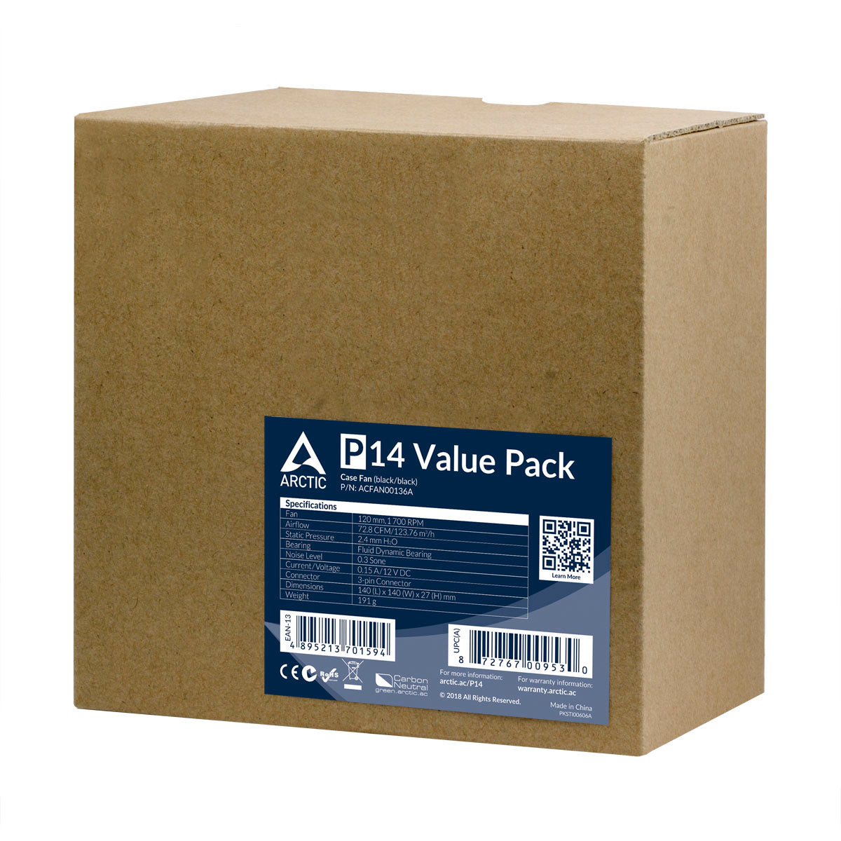 ARCTIC P14 PWM PST VALUE PACK 140 MM FAN WITH PWM (5 PACK) ACFAN00136A