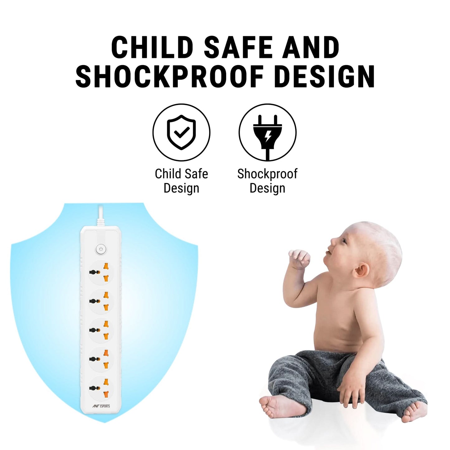 ANT ESPORTS PS500 UNIVERSAL POWER STRIP, WITH 5 UNIVERSAL SOCKETS, 3 METER CABLE