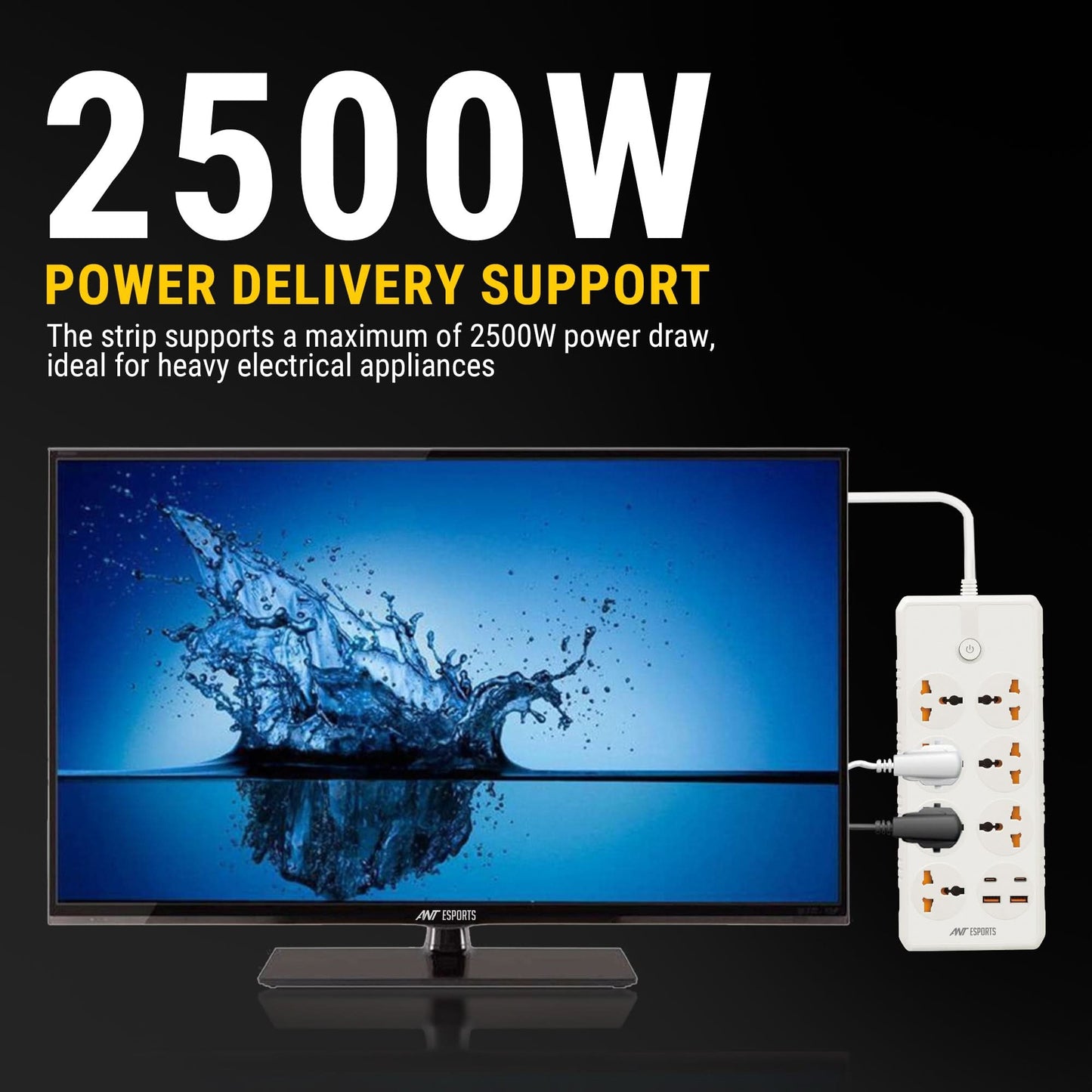 ANT ESPORTS PS722 UNIVERSAL POWER STRIP WITH USB & TYPE C WITH 7 UNIVERSAL SOCKETS, 3 METERS CABLE