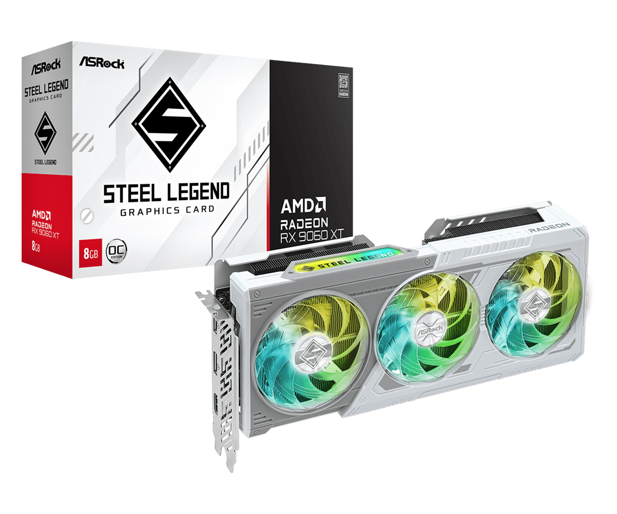 ASROCK AMD RADEON RX 9060 XT STEEL LEGEND 8GB OC GRAPHIC CARD ASROCK AMD RADEON RX 9060 XT STEEL LEGEND 8GB OC GRAPHIC CARD