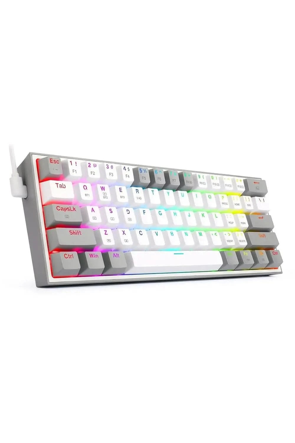 Redragon K616 Fizz PRO 60% 3-Mode Wired, 2.4Ghz Wireless, Bluetooth Mechanical Gaming Keyboard, 61 Keys Compact w/Grey and White Colour Keycaps, Linear Red Switch