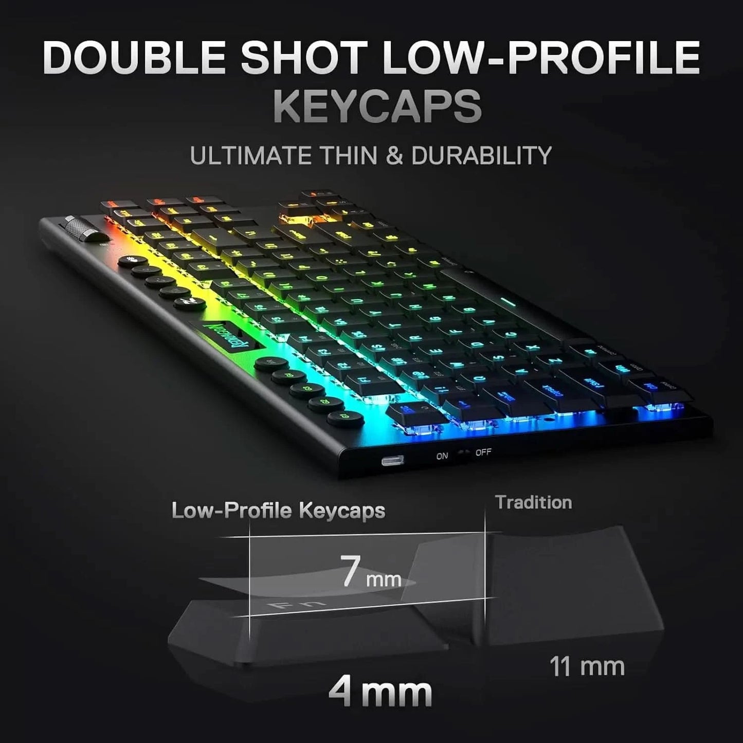 Redragon K621 Horus TKL RGB Mechanical Keyboard, 5.0 BT/2.4 Ghz/Wired Three Modes 80% Ultra-Thin Low Profile & Linear Red Switches, Black