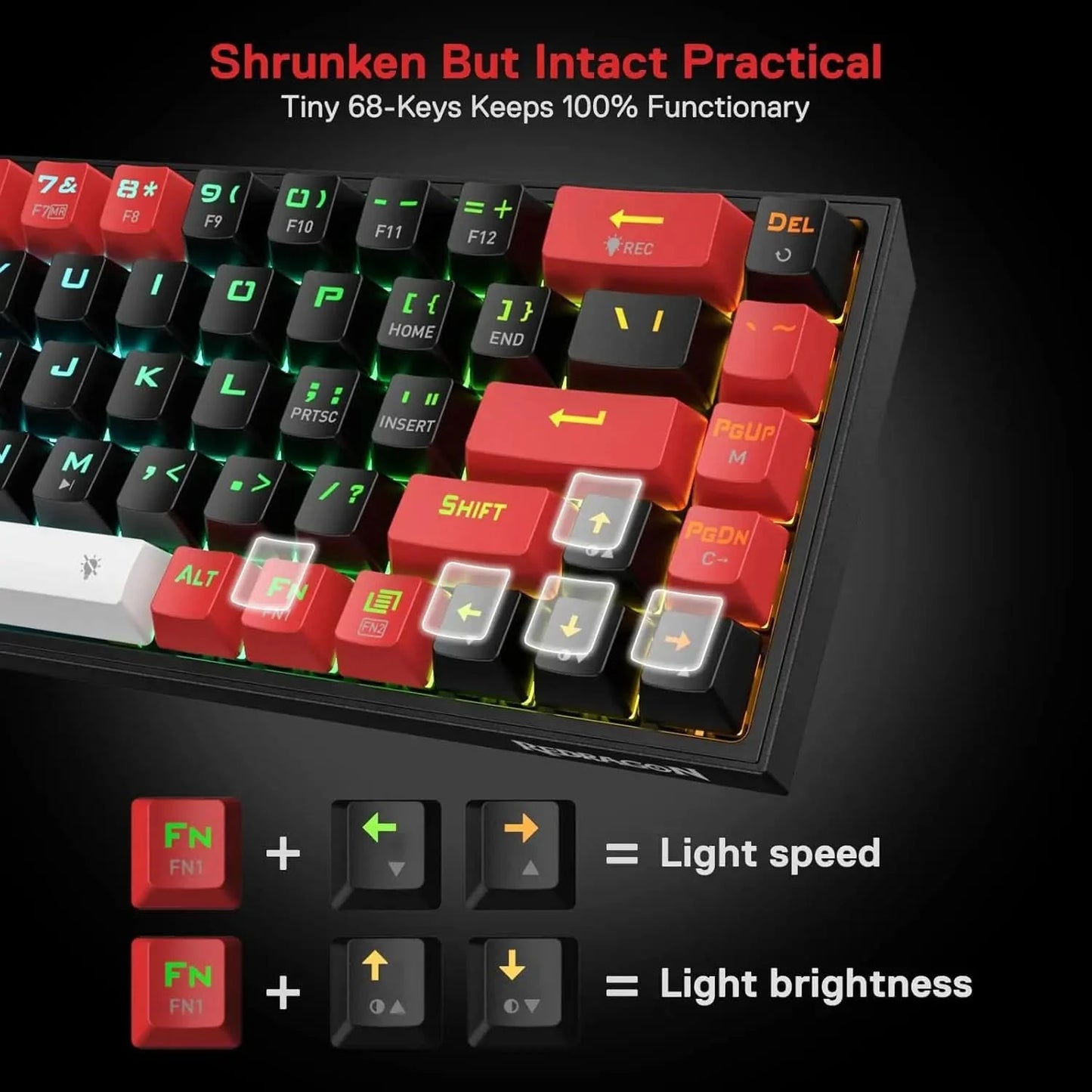 Redragon K631 PRO 65% 3-Mode Wireless RGB Gaming Keyboard, 68 Keys Hot-Swappable Compact Mechanical Keyboard PCB Socket & Dedicated Arrow Keys, Quiet Red Linear Switch