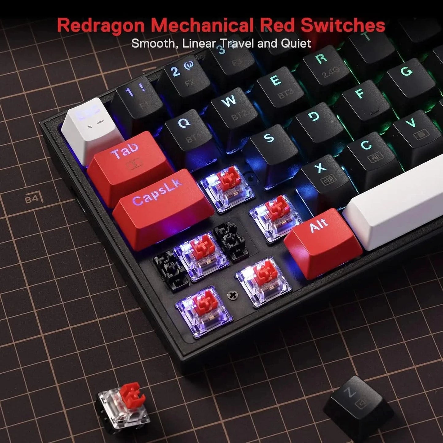 Redragon K631 PRO 65% 3-Mode Wireless RGB Gaming Keyboard, 68 Keys Hot-Swappable Compact Mechanical Keyboard PCB Socket & Dedicated Arrow Keys, Quiet Red Linear Switch