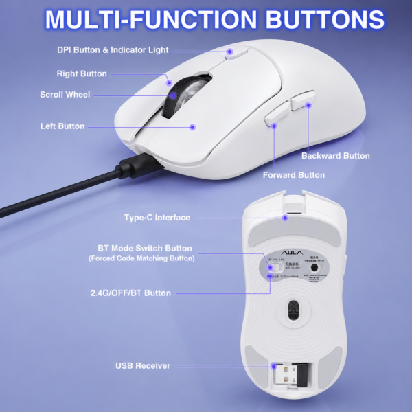 AULA SC580X Tri-Mode Wireless Gaming Mouse White (SC580XW)