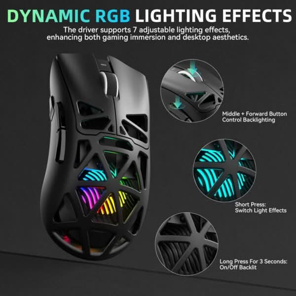 AULA SC620 Tri-Mode Wireless Gaming Mouse for PC, Laptop, Mac Black (SC620B)