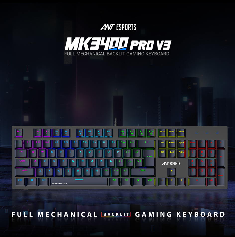 ANT ESPORTS MK3400 PRO V3 MECHANICAL GAMING KEYBOARD - BLACK (BIS.R-41179400)