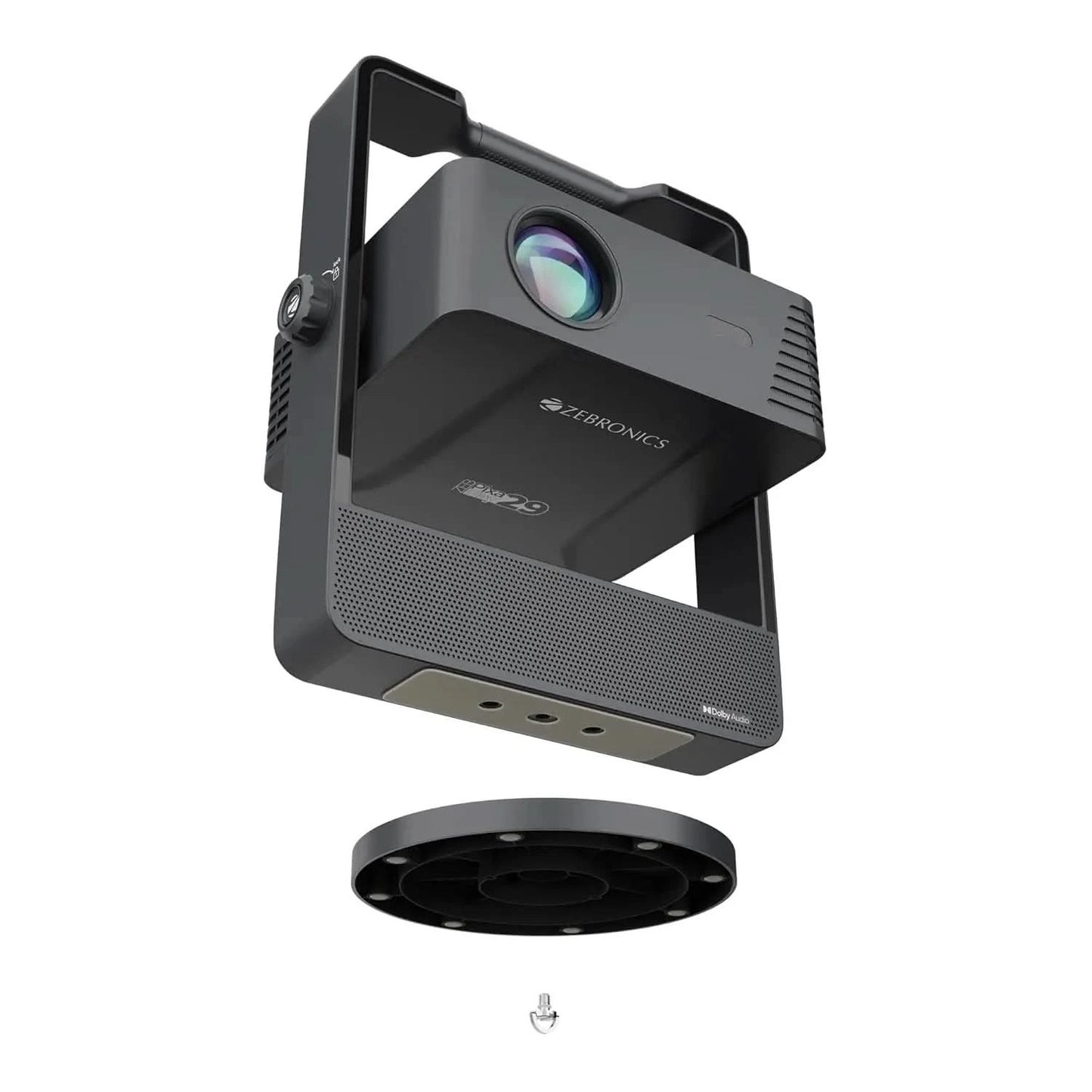 ZEBRONICS PIXAPLAY 29, Smart Projector, 14500 Lumens, Dolby Audio, 4K Support, 200 Inch Screen Size, Supports Bluetooth, HDMI, USB, WiFi, 1080p Native, Auto Focus, Keystone, APP Support, Miracas