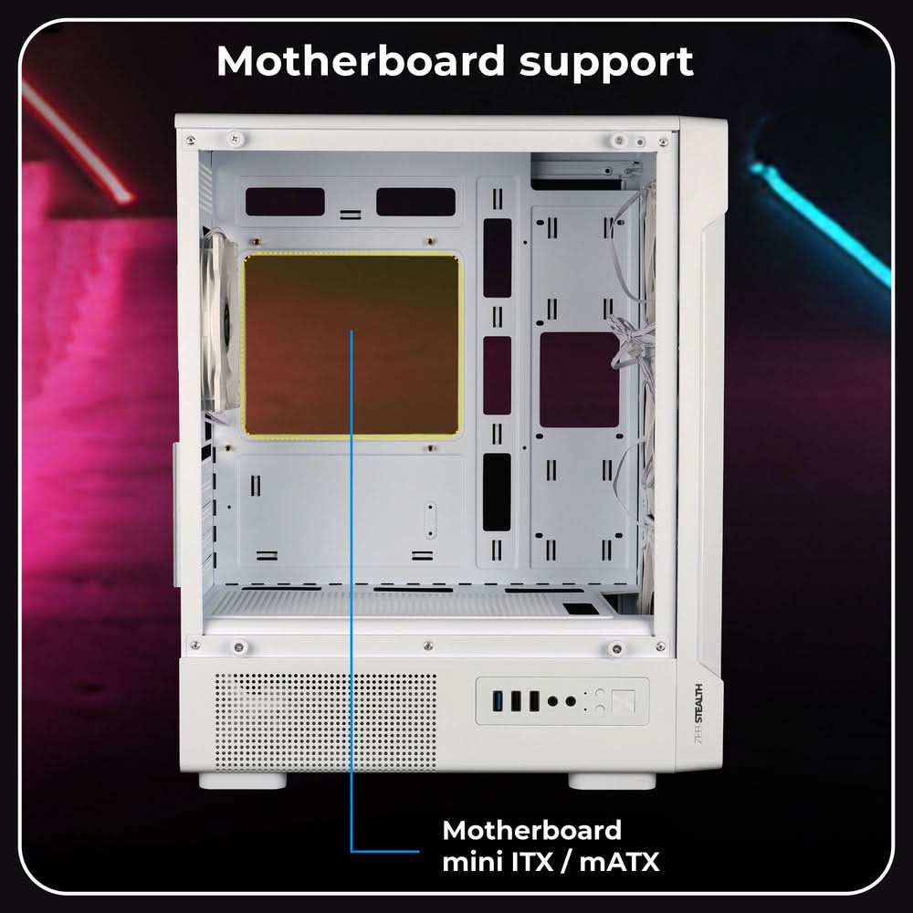 ZEBRONICS Stealth ARGB MATX Mini Tower Cabinet ( White )