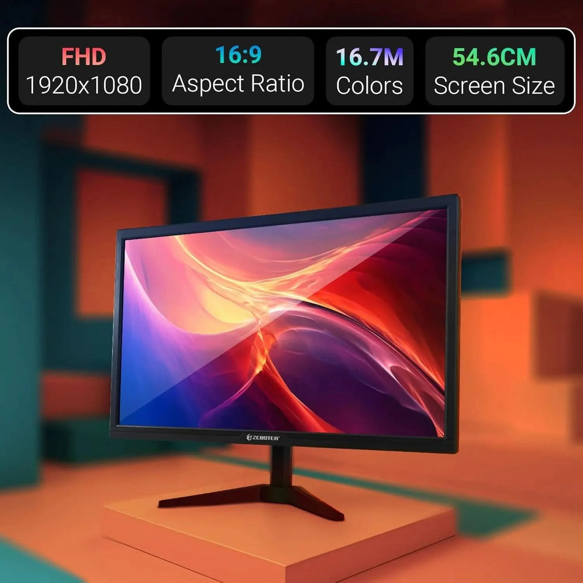 Zebster GV222 22 Inch LED Monitor, Full HD Display, 100Hz Refresh Rate, HDMI, Black