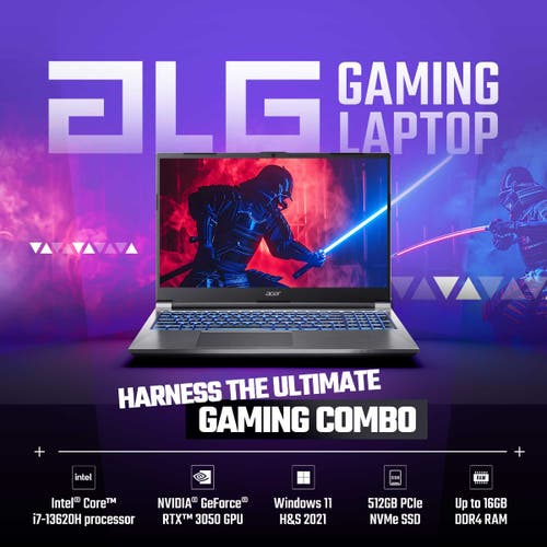 ACER ALG GAMING LAPTOP 13TH GEN INTEL CORE I7 PROCESSOR (16GB DDR4/512GB SSD/6GB RTX3050 GRAPHICS/144HZ/WIN11HOME/WIFI 6) AL15G-53, 39.62CM (15.6 INCH) FHD DISPLAY, PREMIUM METAL BODY, STEEL GRAY, 1.99KG UN.34LSI.002