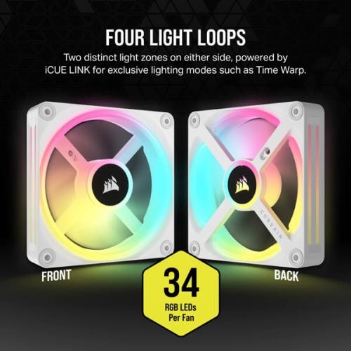 CORSAIR QX RGB SERIES, ICUE LINK QX120 RGB WHITE, 120MM MAGNETIC DOME RGB FAN, SINGLE FAN