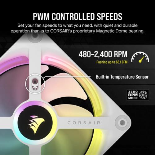 CORSAIR QX RGB SERIES, ICUE LINK QX120 RGB WHITE, 120MM MAGNETIC DOME RGB FAN, SINGLE FAN