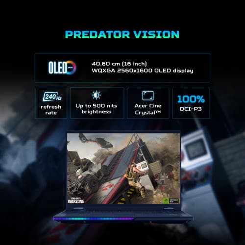 Acer Predator Helios 16 AI, Intel Core Ultra 9 Processor ,32GB RAM DDR5/2TB SSD, RTX 5090-24 GB GDDR7, 16.0" WQXGA OLED, 240Hz Refresh Rate, Windows11 Home, Abyssal Black, 2.65 kg, PH16-73, Per Key RGB Backlight Keyboard