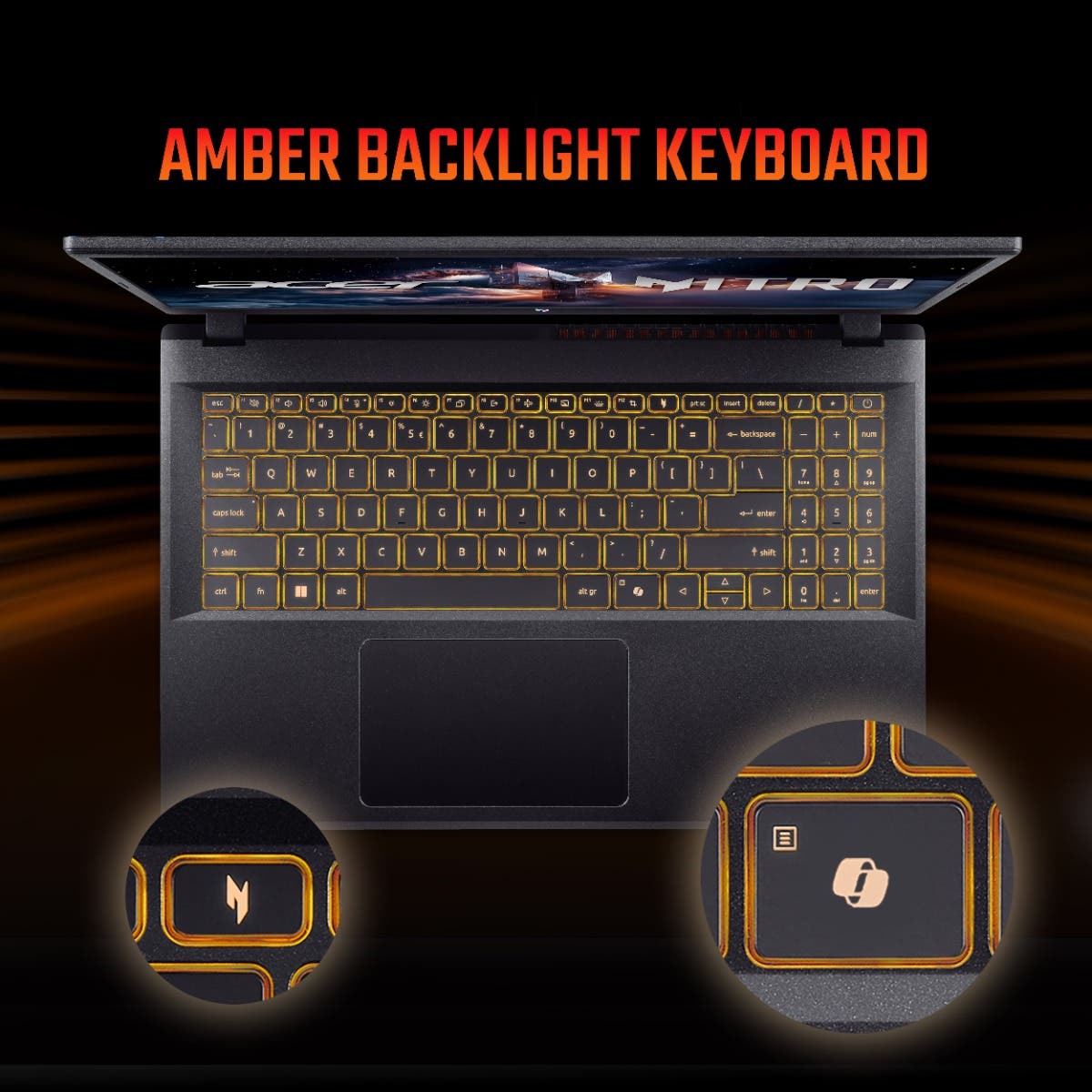 Acer Nitro V 15, Gaming Laptop, Intel core i7-13th Gen 13620H,NVIDIA GeForce RTX - 5050 8GB, 16 GB/512 GB,Full HD IPS,15.6"/39.62 cm,165 Hz, Win 11 Home, Obsidian Black, 2.113 kg, ANV15-52, Amber Keyboard