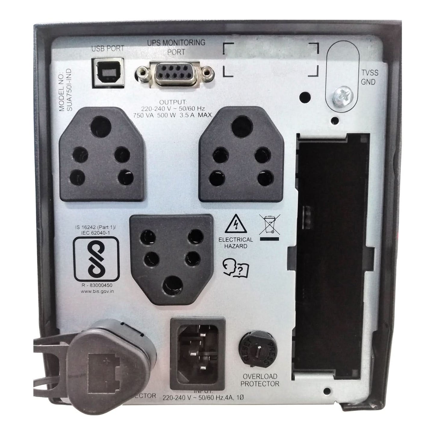 APC SMART-UPS SUA750I-IND - 750VA/ 500W | 230V | 4 INDIA 3-PIN 6A OUTLETS | COMPACT AND RELIABLE UPS FOR SMALL BUSINESS AND IT EQUIPMENT | AUTOMATIC VOLTAGE REGULATION | VISUAL LED AND AUDIBLE ALARMS | USER REPLACABLE BATTERY | ENERGY EFFICIENT |