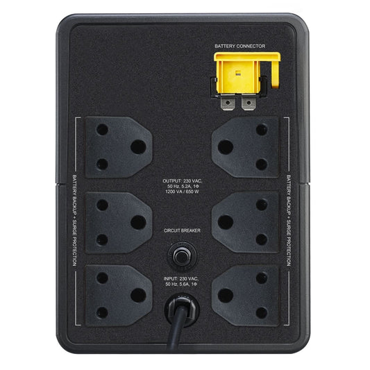 APC EASY UPS BVX1200LI-IN 1200VA/650W | 230V | 6 INDIA 3-PIN 6A OUTLETS | VISUAL LED AND AUDIBLE ALARMS | USER REPLACABLE BATTERY | 2 YEARS WARRANTY ON UPS & 1 YEAR WARRANTY ON BATTERY