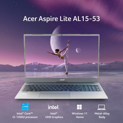 ACER ASPIRE LITE 13TH GEN INTEL CORE I3-1305U PROCESSOR LAPTOP (WINDOWS 11 HOME/ 8 GB RAM/ 512 GB SSD/INTEL GRAPHICS/MICROSOFT OFFICE) AL15-53 WITH 39.6 CM (15.6 INCH) FULL HD DISPLAY, STEEL GRAY, 1.59 KG UN.34ESI.005