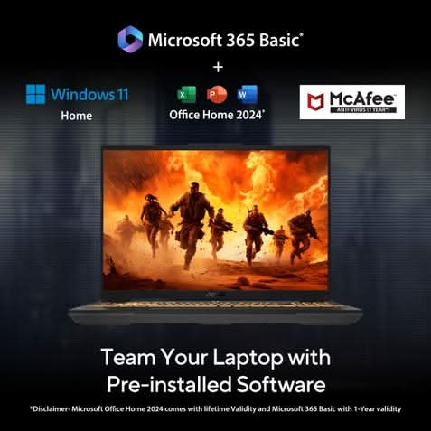 ASUS TUF Gaming F16, Gaming Laptop, Intel Core 5 Processor 210H, RTX 3050 GPU (16GB/512GB/40.64 cms (16) FHD+/Windows 11 Home/Microsoft Office Home 2024 + Microsoft 365 Basic) FX607VJB-RL179WS