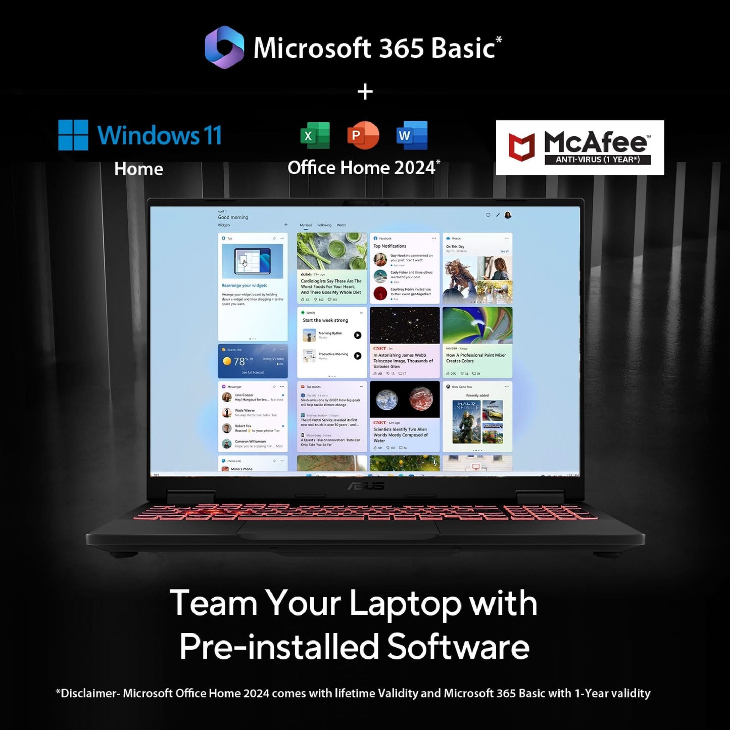 ASUS TUF GAMING F16, GAMING LAPTOP, INTEL CORE I7 14650HX, RTX 5070 GPU (32GB/1TB/40.64 CMS (16) 2.5K/WINDOWS 11 HOME/OFFICE HOME 2024 + M365 BASIC (1 YEAR VALIDITY)*) FX688JPR-QT043WS