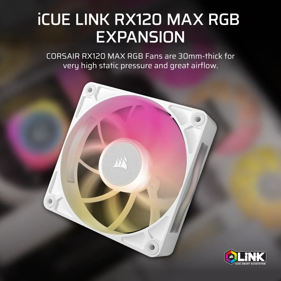 CORSAIR RX MAX RGB SERIES, ICUE LINK RX120 MAX RGB WHITE, 120MM RGB FAN, SINGLE FAN