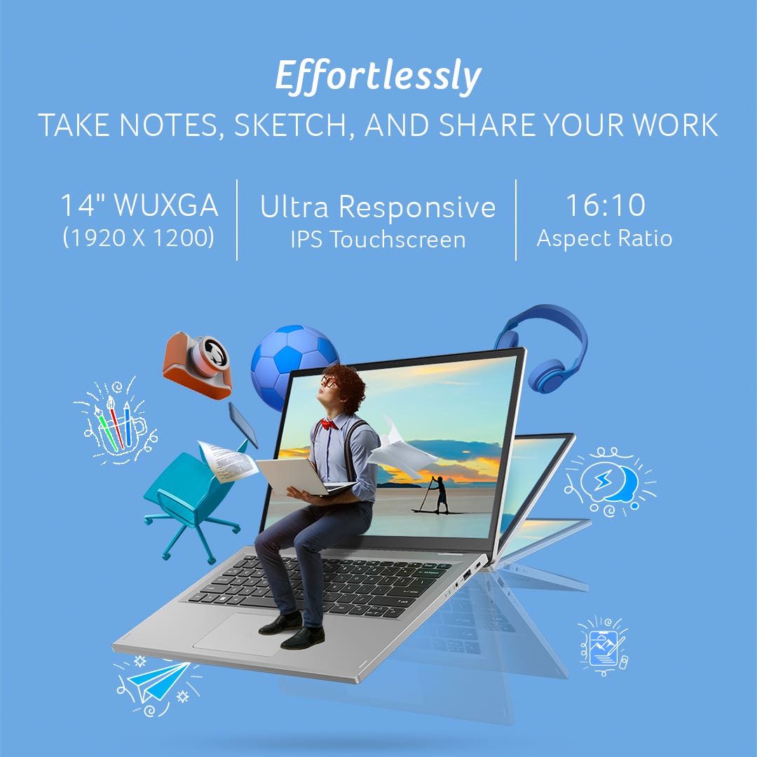 ACER INTEL CORE I3 N305- (8 GB/512 GB SSD/WINDOWS 11 HOME) A3SP14-31PT 2 IN 1 LAPTOP (14 INCH, PURE SILVER) UN.KENSI.003