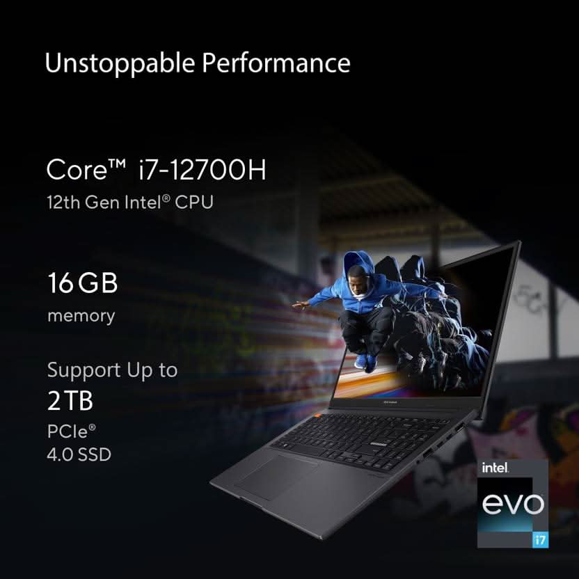 ASUS VIVOBOOK S15 OLED INTEL EVO H SERIES INTEL CORE I7 12TH GEN 12700H - (16 GB/512 GB SSD/WINDOWS 11 HOME) K3502ZA-L702WS THIN AND LIGHT LAPTOP (15.6 INCH, INDIE BLACK, 1.80 KG, WITH MS OFFICE)