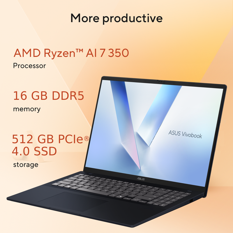 ASUS VIVOBOOK 16, AI POWERED LAPTOP, AMD RYZEN AI 7 350 (16GB/512GB/AMD RADEON GRAPHICS/16.0" WUXGA/WINDOWS 11 HOME/OFFICE HOME 2024 + M365 BASIC (1 YEAR VALIDITY)*) M1607KA-MB109WS