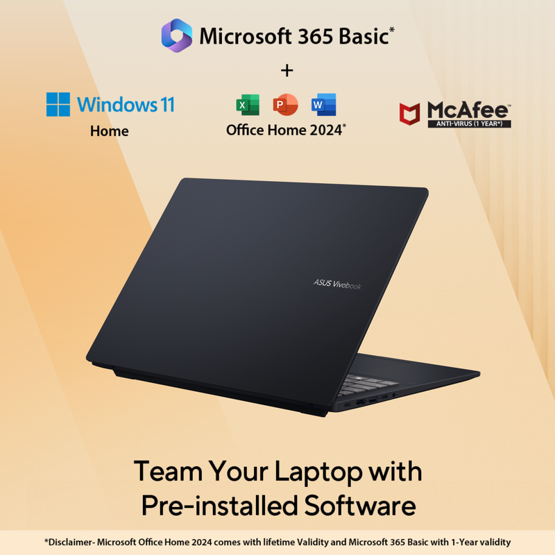ASUS VIVOBOOK 16, AI POWERED LAPTOP, AMD RYZEN AI 7 350 (16GB/512GB/AMD RADEON GRAPHICS/16.0" WUXGA/WINDOWS 11 HOME/OFFICE HOME 2024 + M365 BASIC (1 YEAR VALIDITY)*) M1607KA-MB109WS