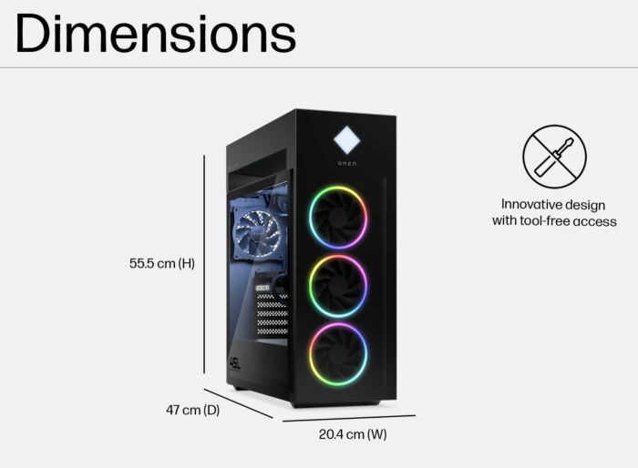 HP Omen 45L Gaming Desktop, Intel Core Ultra 9 285K processor, 64GB Ram, 2TB SSD, 2TB HDD, GeForce RTX 5090-32GB GDDR7, Win 11 Home, MS Office 2024, Black, GT22-3000IN