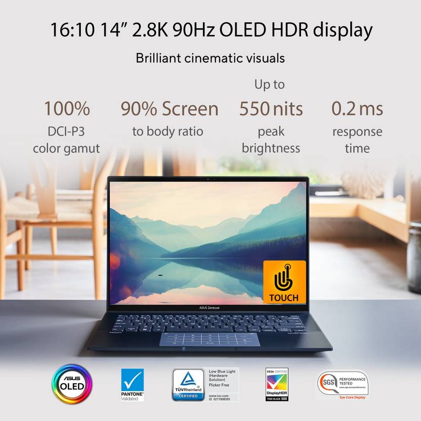 ASUS ZENBOOK 14 OLED TOUCH INTEL EVO P-SERIES INTEL CORE I5 12TH GEN 1240P - (16 GB/512 GB SSD/WINDOWS 11 HOME) UX3402ZA-KN531WS THIN AND LIGHT LAPTOP (14 INCH, PONDER BLUE, 1.39 KG, WITH MS OFFICE)