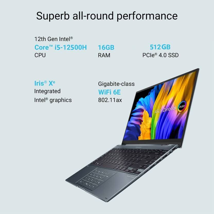 ASUS ZENBOOK 14 FLIP OLED INTEL H-SERIES INTEL CORE I5 12TH GEN 12500H - (16 GB/512 GB SSD/WINDOWS 11 HOME) UP5401ZA-KU541WS 2 IN 1 LAPTOP (14 INCH, PINE GREY, 1.40 KG, WITH MS OFFICE)