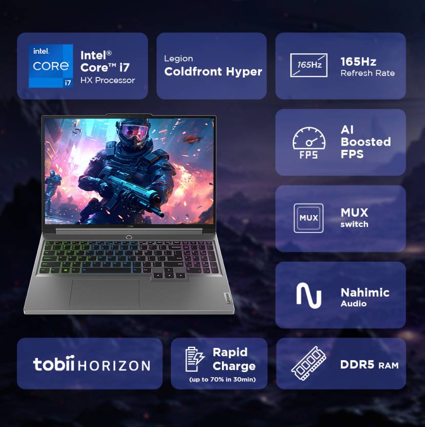LENOVO LEGION 5 INTEL CORE I7 14TH GEN 14650HX - (16 GB/1 TB SSD/WINDOWS 11 HOME/8 GB GRAPHICS/NVIDIA GEFORCE RTX 4060) 16IRX9 GAMING LAPTOP (16 INCH, LUNA GREY, 2.3 KG, WITH MS OFFICE)