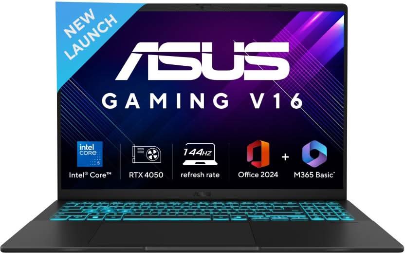 ASUS GAMING V16 (2025) WITH OFFICE 2024 + M365 BASIC*, AI PC INTEL CORE 5 210H - (16 GB/512 GB SSD/WINDOWS 11 HOME/6 GB GRAPHICS/NVIDIA GEFORCE RTX 4050/144 HZ) V3607VU-RP550WS GAMING LAPTOP (16 INCH, MATTE BLACK, 1.95 KG, WITH MS OFFICE)