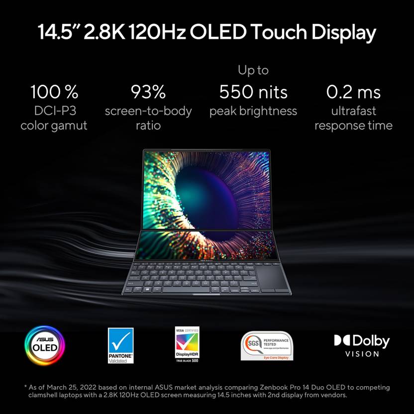 ASUS ZENBOOK PRO 14 DUO OLED WITH DUAL SCREEN TOUCH PANEL INTEL CORE I7 12TH GEN 12700H - (16 GB/1 TB SSD/WINDOWS 11 HOME/INTEL INTEGRATED IRIS XE) UX8402ZA-LM711WS