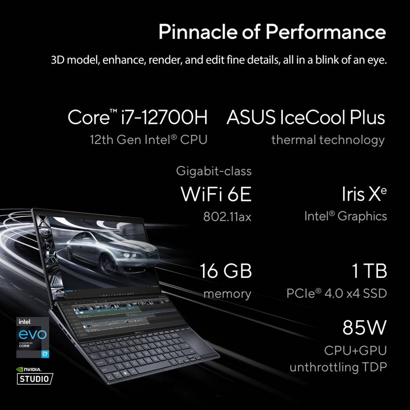 ASUS ZENBOOK PRO 14 DUO OLED WITH DUAL SCREEN TOUCH PANEL INTEL CORE I7 12TH GEN 12700H - (16 GB/1 TB SSD/WINDOWS 11 HOME/INTEL INTEGRATED IRIS XE) UX8402ZA-LM711WS