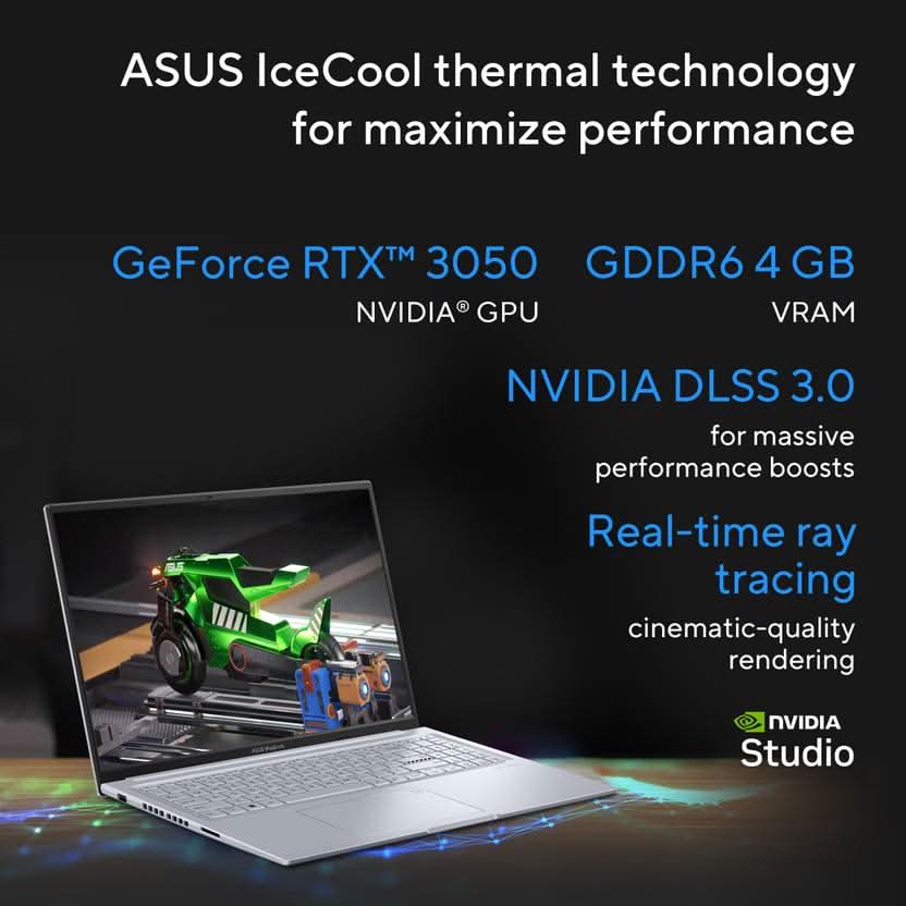 ASUS VIVOBOOK 16X FOR CREATOR, INTEL H-SERIES INTEL CORE I7 12TH GEN 12650H - (16 GB/512 GB SSD/WINDOWS 11 HOME/4 GB GRAPHICS/NVIDIA GEFORCE RTX 3050) K3605ZC-MBN742WS GAMING LAPTOP (16 INCH, SILVER, 1.80 KG, WITH MS OFFICE)