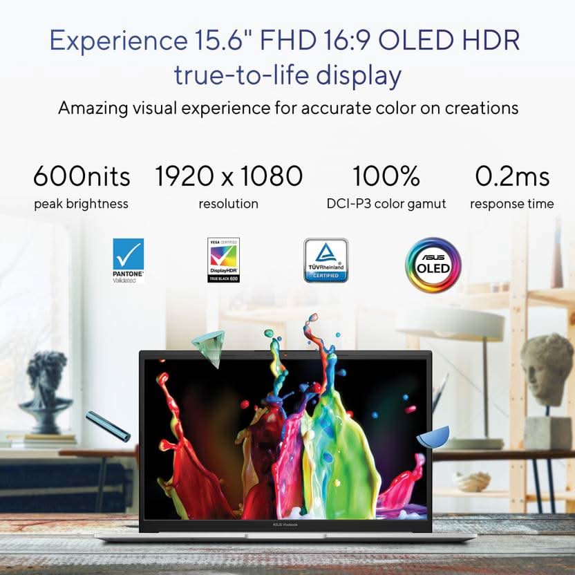 ASUS VIVOBOOK PRO 15 OLED INTEL CORE I5 12TH GEN 12450H - (16 GB/512 GB SSD/WINDOWS 11 HOME/4 GB GRAPHICS/NVIDIA GEFORCE RTX 3050) K6500ZC-L502WS GAMING LAPTOP (15.6 INCH, COOL SILVER, 1.80 KG, WITH MS OFFICE)