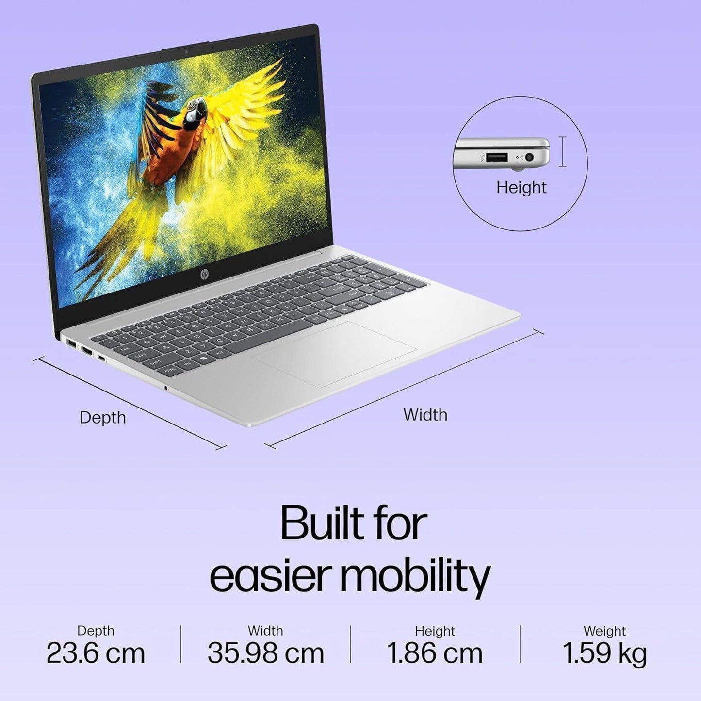 HP 15-FD0668TU Intel i3 13th Gen 1315U, 16GB RAM, 512 GB SSD, Windows 11 Home, 15.6 Inch FHD IPS Anti-Glare Micro-Edge Display, Win11, MS Office 24, 1.59 Kg, Silver