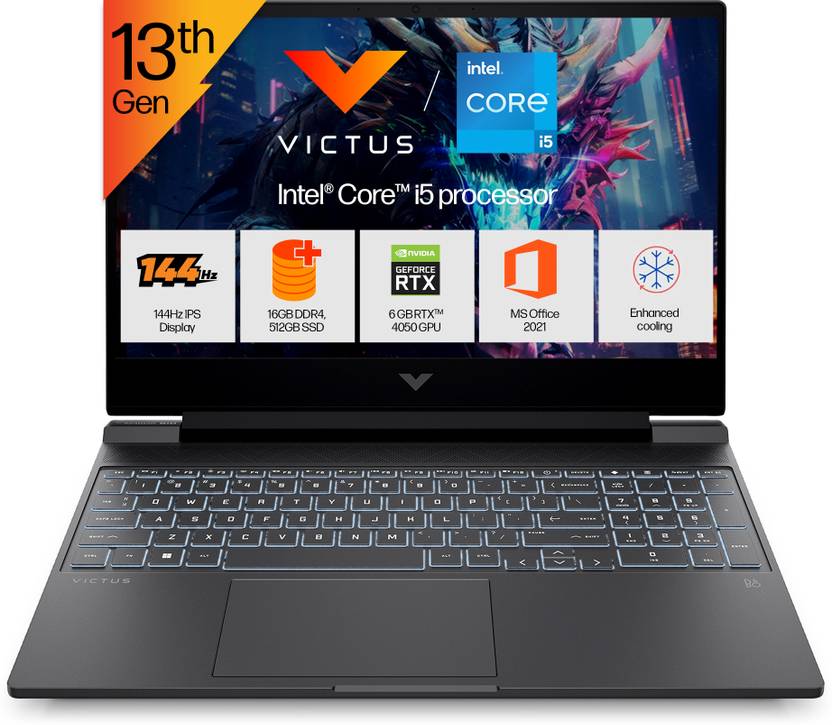HP VICTUS INTEL CORE I5 13TH GEN 13420H - (16 GB/512 GB SSD/WINDOWS 11 HOME/6 GB GRAPHICS/NVIDIA GEFORCE RTX 4050/144 HZ) 15-FA2381TX GAMING LAPTOP