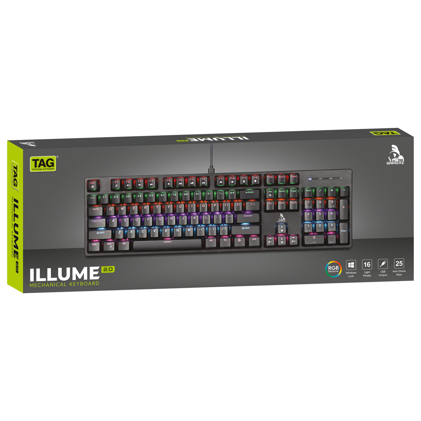 TAG illume 2.0 Mechanical Gaming Keyboard, 104 Keys, RGB Backlight, Anti-Ghosting, USB, Black