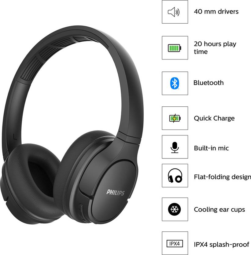 PHILIPS TASH402BK/00 WIRELESS WITH MIC BLUETOOTH (BLACK, ON THE EAR)