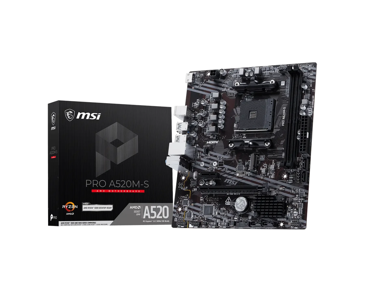MSI PRO A520M-S AMD Micro-ATX, AM4 Socket, DDR4 Motherboard