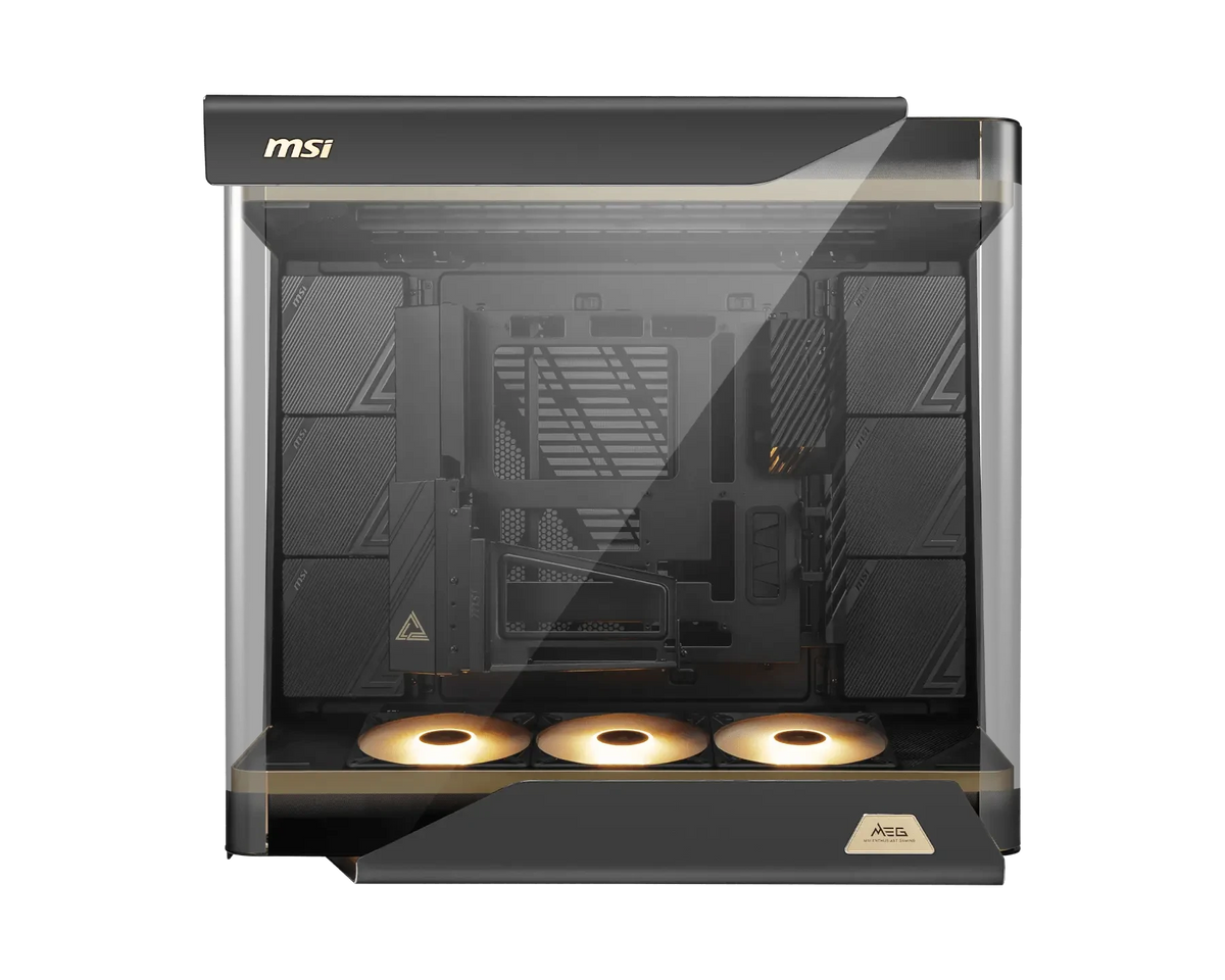 MSI MEG MAESTRO 900R Full Tower E-ATX PC Case, Triple-Sided Tempered Glass, PCIe 5.0 Riser Cable, 3 x 160mm ARGB Fans, Black