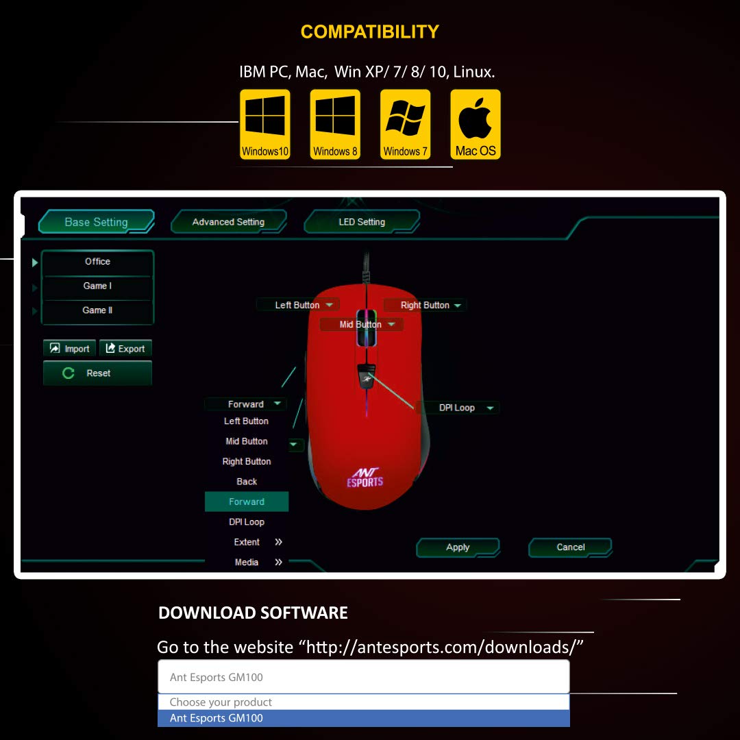 MOUSE-ANT-ESPORTS-GM100-RED