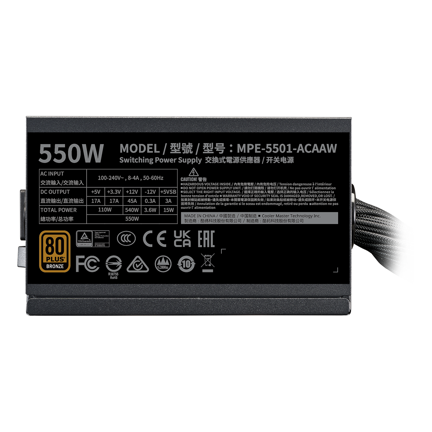 COOLER MASTER MWE 550 V3 ATX 3.1 80 PLUS BRONZE SMPS